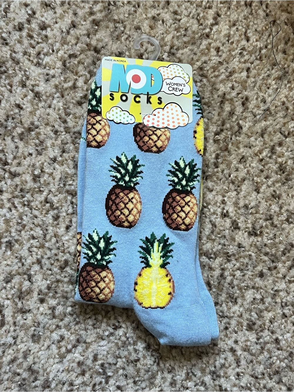 MOD Socks Women’s Crew Pineapple Fruit Socks in Light Blue Fun Quirky niche